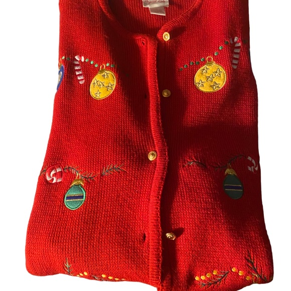 🧑‍🎄 SOLD 🧑‍🎄 Christmas Sweater, Red with decorations - Picture 3 of 13